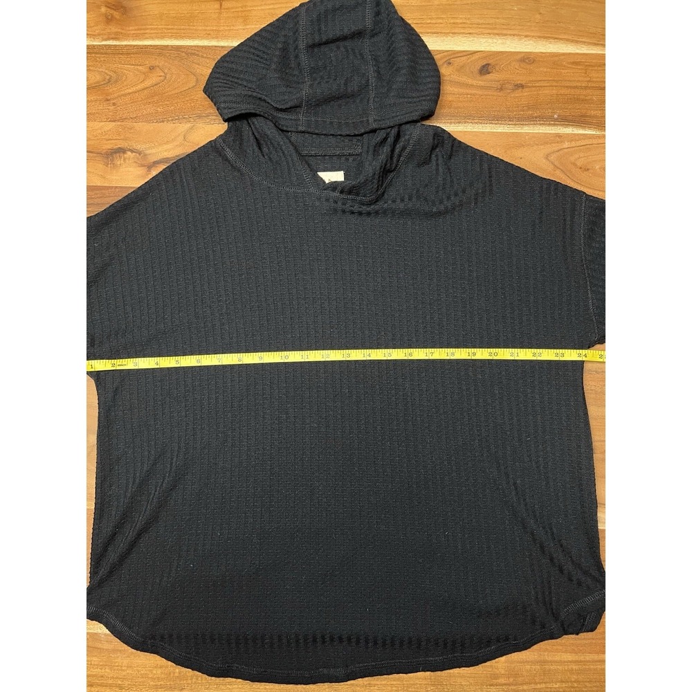 Chaser Hooded Waffle Knit Thermal Shirt Womens Pullover Black Lounge Top - Picture 8 of 11